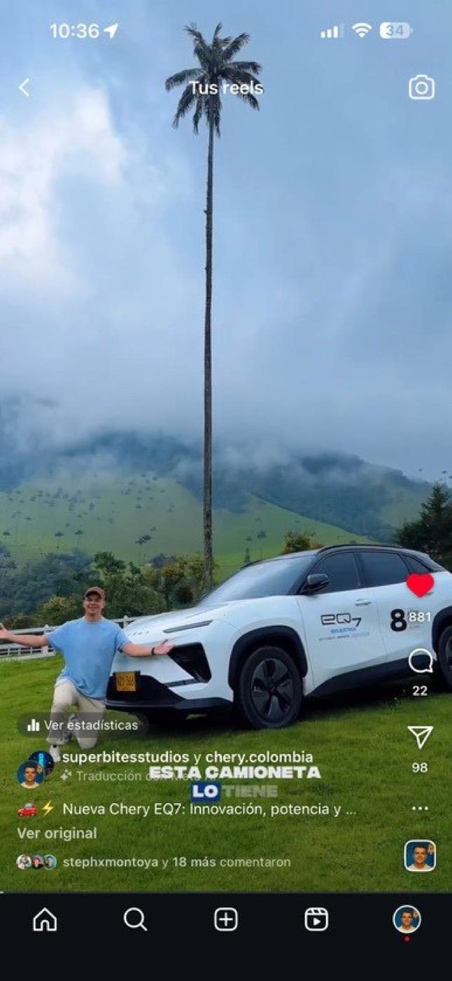 Reel de autos en Instagram